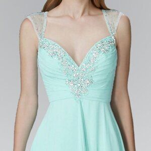 NEW LOGN SLEEVELESS A-LINE CHIFFON DRESS EMBROIDERED WITH RHINESTONES GL2023